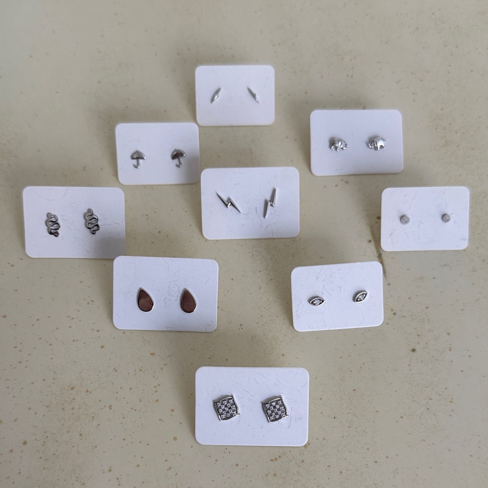 Set of Nine Sterling Silver Stud Earrings